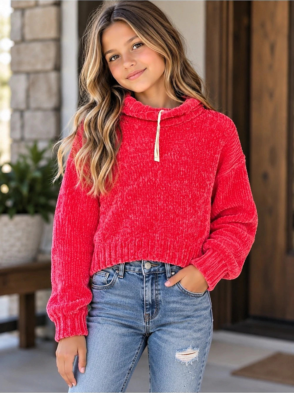 Jessica Simpson Girls Pink Hooded Sweater Size Large NWT
